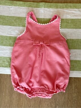 Janie and Jack Scallop Trim Pink Baby Bow Bubble Romper